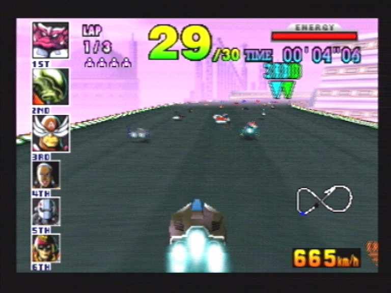 Captura de pantalla de F-Zero X alcanzando velocidades de 1500 km/h